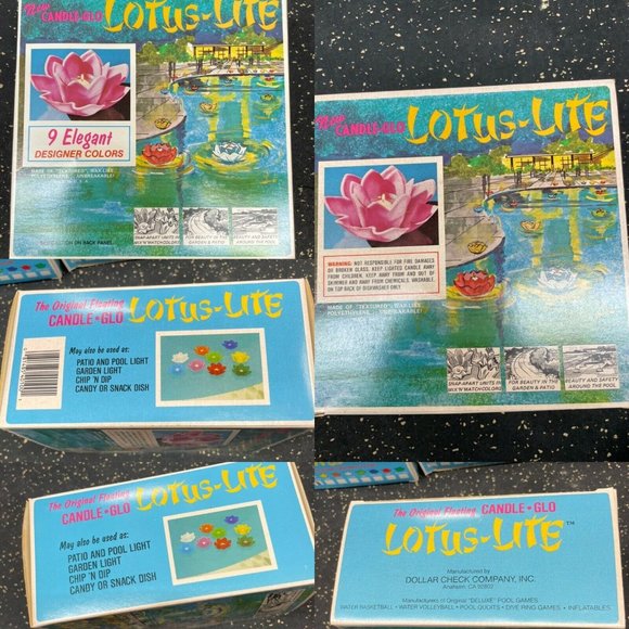 4 Vintage Lotus Lite Candle Glo Floating Pool Candles Tiki MCM Red White Blue - Picture 2 of 11